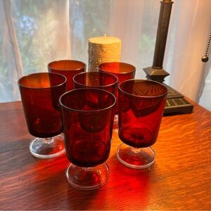 Ruby Red Luminarc  Cavalier 6 Glasses 8oz Footed MCM Vintage Water Wine